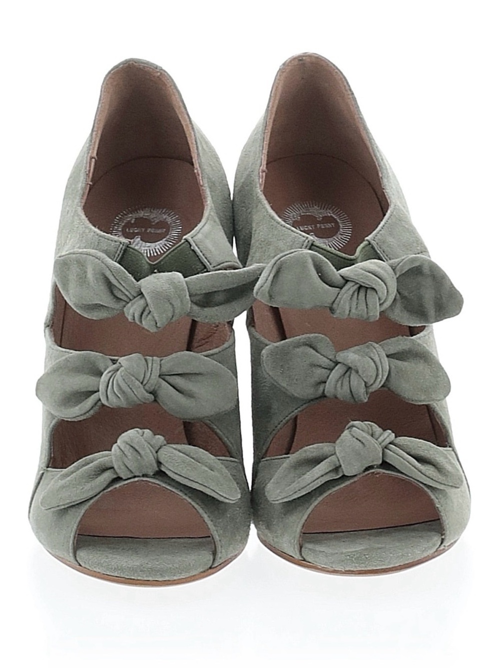 Anthropologie Lucky Penny Sage Green Suede Knotted Peep-Toe Heels EU40